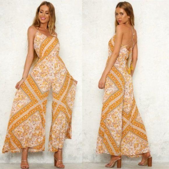 Jaase Pants - Jaase Marigold Bohemian Wide Leg Jumpsuit Size XS